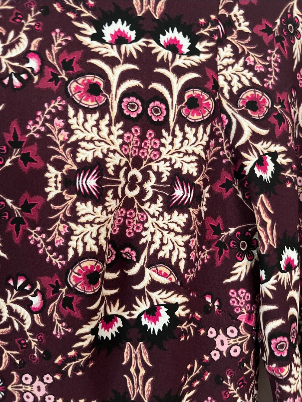 Vince Camuto Sz4 Burgundy Floral Stretch Shift Dress, Tulip Sleeves